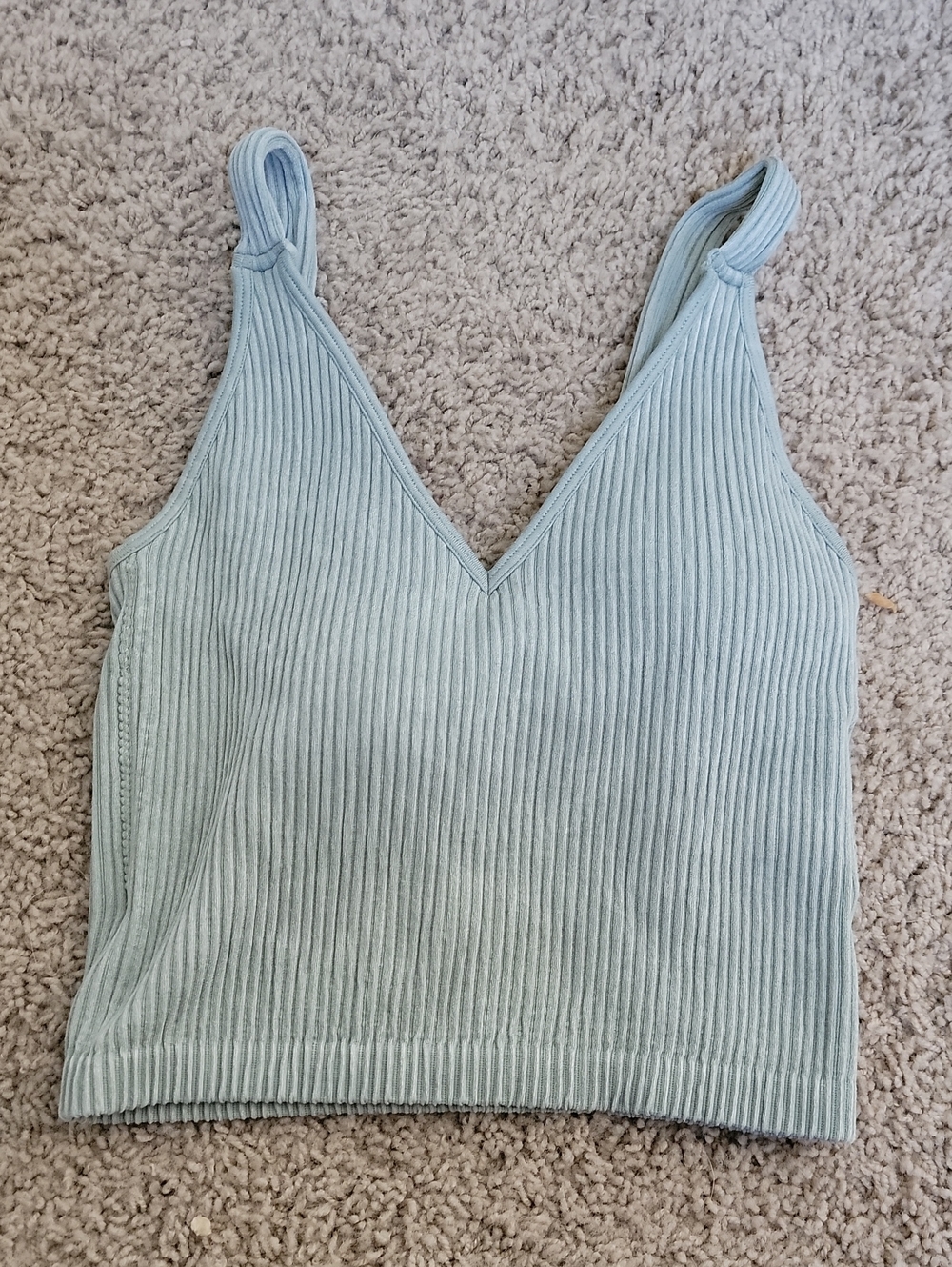 Ribbed V-Neck Crop Tank Top in Light Sage